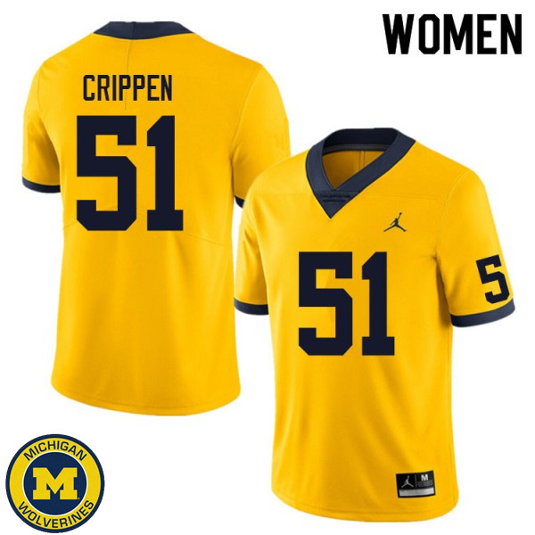 Women's Michigan Wolverines #51 Greg Crippen Yellow Official Game Jersey